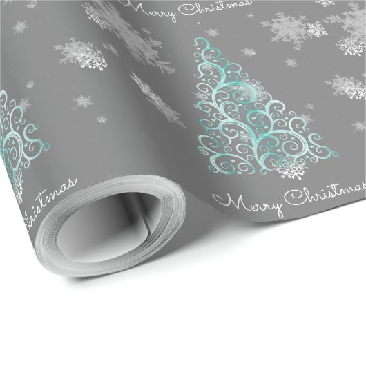 Blauwgroen kerstboom en sneeuwvlokken Verpakkingsp Cadeaupapier (Rol Hoek)