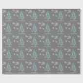 Blauwgroen kerstboom en sneeuwvlokken Verpakkingsp Cadeaupapier (Vlak)