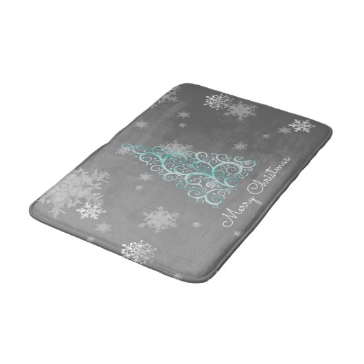 Blauwgroen kerstboom en snowflakes Bath Mat (Gekanteld)