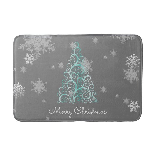 Blauwgroen kerstboom en snowflakes Bath Mat (Voorkant)
