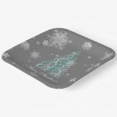 Blauwgroen kerstboom en snowflakes Bord (Gebogen)
