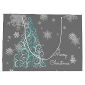 Blauwgroen kerstboom en Snowflakes Gift Bag Groot Cadeauzakje (Achterkant)