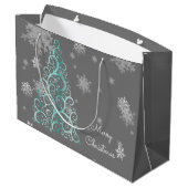 Blauwgroen kerstboom en Snowflakes Gift Bag Groot Cadeauzakje (Achterkant Gekanteld)