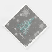 Blauwgroen kerstboom en snowflakes papier servet (Hoek)