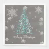 Blauwgroen kerstboom en snowflakes papier servet (Voorkant)
