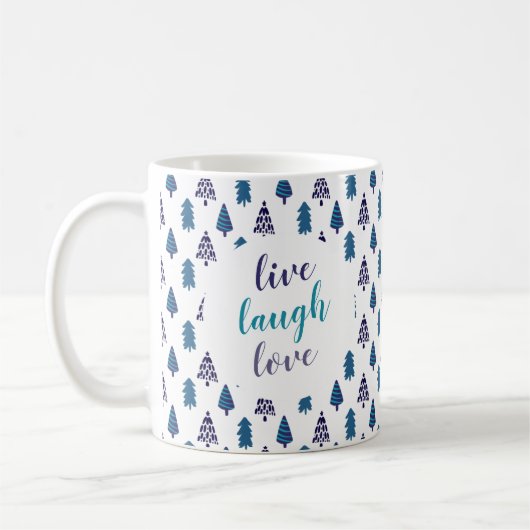 Blauwgroen kerstboom Live Laugh Love Persoonlijk Koffiemok (Links)