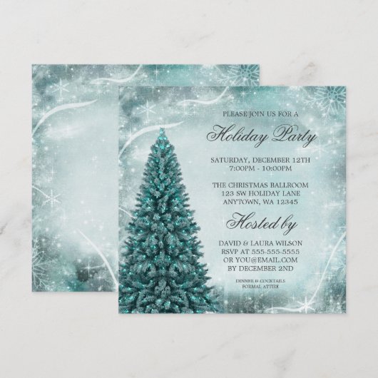 Blauwgroen kerstboomfeestdag kaart (Voorkant / Achterkant)