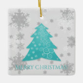 Blauwgroen kerstboomkeramisch Ornament (Voorkant)