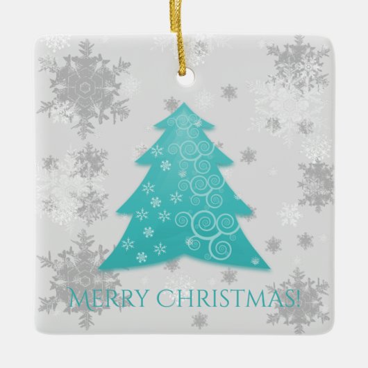 Blauwgroen kerstboomkeramisch Ornament (Voorkant)