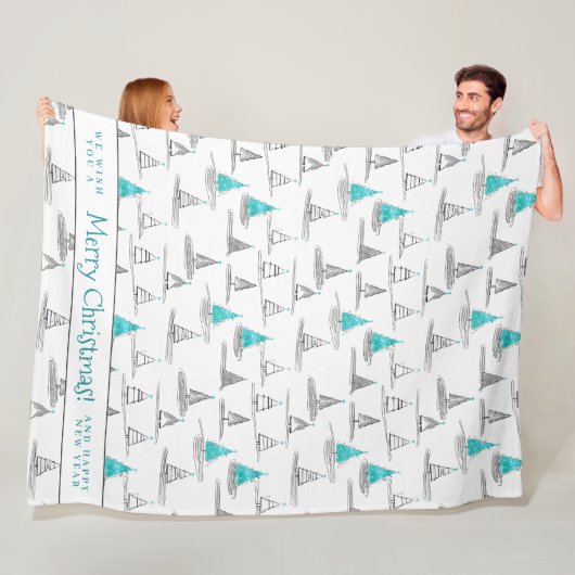 Blauwgroen kerstboompatroon#5 ID1009 Fleece Deken (In situ)