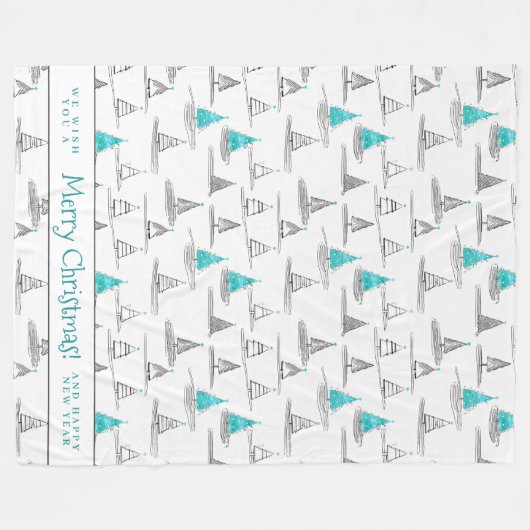 Blauwgroen kerstboompatroon#5 ID1009 Fleece Deken (Voorkant (Horizontaal))