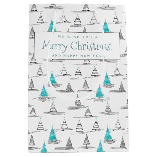 Blauwgroen kerstboompatroon#5 ID1009 Medium Cadeauzakje (Voorkant)