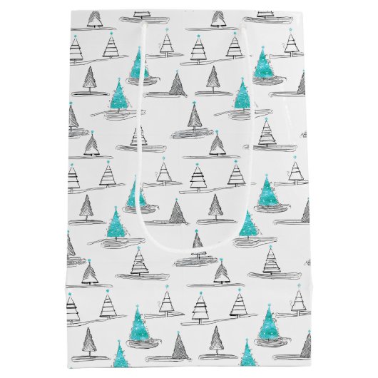 Blauwgroen kerstboompatroon#5 ID1009 Medium Cadeauzakje (Achterkant)