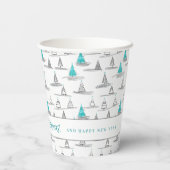 Blauwgroen kerstboompatroon#5 ID1009 Papieren Bekers (Achterkant)