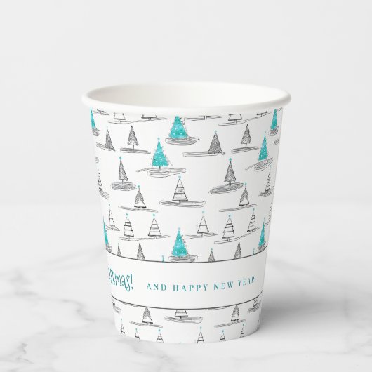 Blauwgroen kerstboompatroon#5 ID1009 Papieren Bekers (Achterkant)