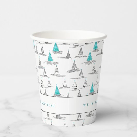 Blauwgroen kerstboompatroon#5 ID1009 Papieren Bekers (Rechts)