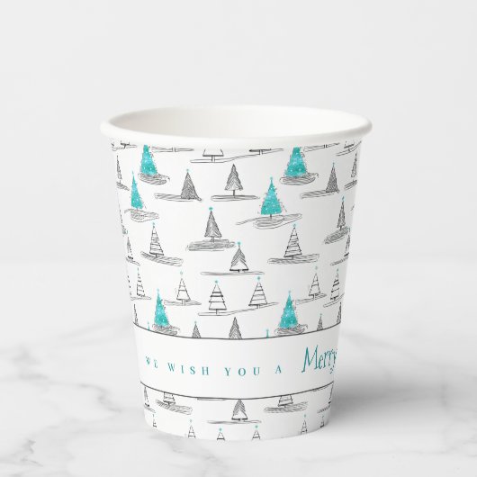 Blauwgroen kerstboompatroon#5 ID1009 Papieren Bekers (Voorkant)