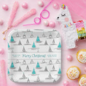 Blauwgroen kerstboompatroon#5 ID1009 Papieren Bordje (Feest)