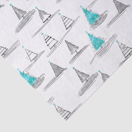 Blauwgroen kerstboompatroon#5 ID1009 Tissuepapier (Detail)