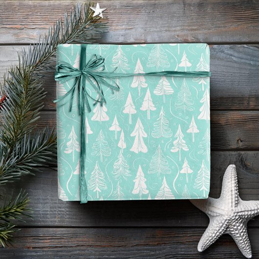 Blauwgroen kerstboompatroon#6 ID1009 Cadeaupapier