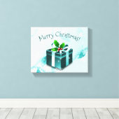 Blauwgroen kerstcadeau — Afdrukken (Insitu (Houten vloer))