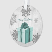 Blauwgroen kerstcadeau-Ornament Ornament (voorkant)