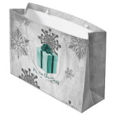 Blauwgroen kerstcadeaubon voor feestdagen groot cadeauzakje (Achterkant Gekanteld)