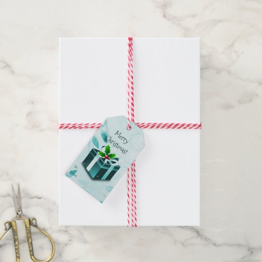 Blauwgroen kerstcadeaudoos Cadeaubont Label Cadeaulabel (Met Touw)