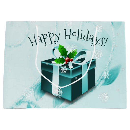 Blauwgroen kerstcadeaudoos met cadeaubon groot cadeauzakje (Voorkant)