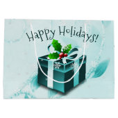 Blauwgroen kerstcadeaudoos met cadeaubon groot cadeauzakje (Achterkant)