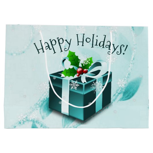 Blauwgroen kerstcadeaudoos met cadeaubon groot cadeauzakje (Achterkant)