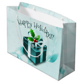 Blauwgroen kerstcadeaudoos met cadeaubon groot cadeauzakje (Achterkant Gekanteld)