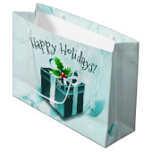 Blauwgroen kerstcadeaudoos met cadeaubon groot cadeauzakje (Voorkant Gekanteld)