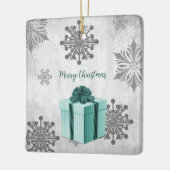 Blauwgroen kerstcadeaufeestdag keramisch Ornament (Links)
