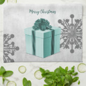 Blauwgroen kerstcadeaukeukenhanddoek voor kerstcad theedoek (Gevouwen)