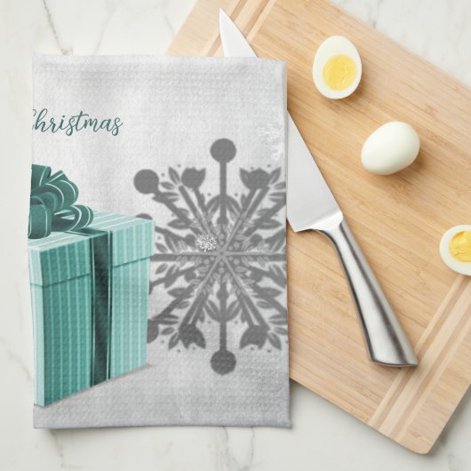 Blauwgroen kerstcadeaukeukenhanddoek voor kerstcad theedoek (Quarter Fold)