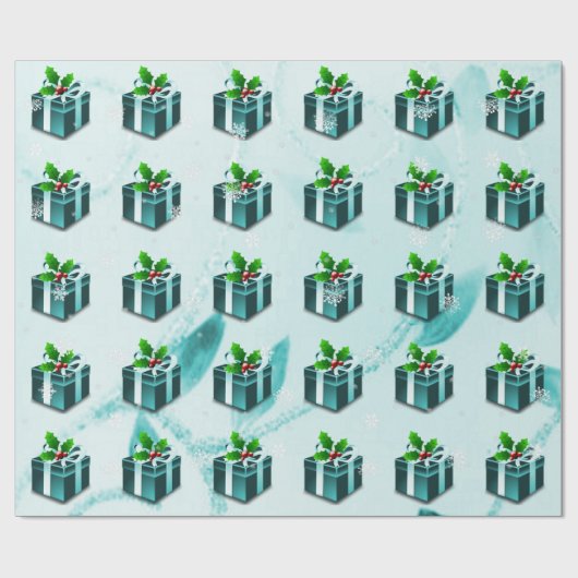 Blauwgroen kerstcadeaupapier cadeaupapier (Vlak)