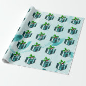 Blauwgroen kerstcadeaupapier cadeaupapier (Uitgerold)