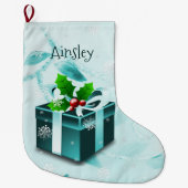 Blauwgroen kerstcadeaus stoppen grote kerstsok (Voorkant)