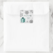 Blauwgroen kerstcadeauSticker Vierkante Sticker (Tas)