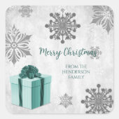 Blauwgroen kerstcadeauSticker Vierkante Sticker (Voorkant)