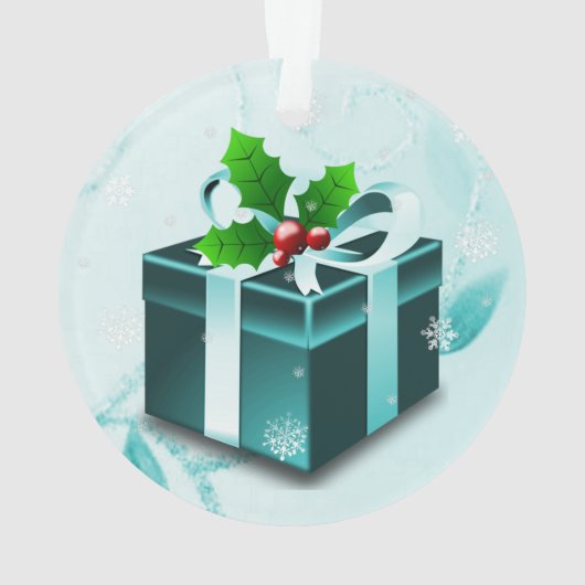 Blauwgroen kerstcadeautje Ornament (achterkant)