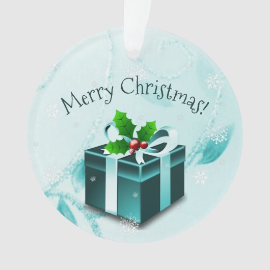 Blauwgroen kerstcadeautje Ornament (voorkant)