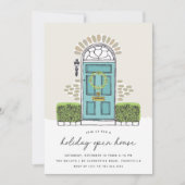 Blauwgroen kerstdeur | Holiday Open House Kaart (Voorkant)