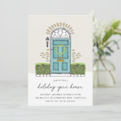 Blauwgroen kerstdeur | Holiday Open House Kaart (Staand voorkant)