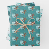 Blauwgroen kerstfeest met blauw Ornament Inpakpapier Vel (In situ)