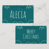 Blauwgroen kerstfeest plaatskaartje (Voorkant / Achterkant)