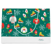 Blauwgroen kerstfeest van het Snowflakes-patroon v Groot Cadeauzakje (Voorkant)