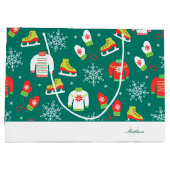 Blauwgroen kerstfeest van het Snowflakes-patroon v Groot Cadeauzakje (Achterkant)