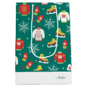 Blauwgroen kerstfeest van het Snowflakes-patroon v Medium Cadeauzakje (Achterkant)